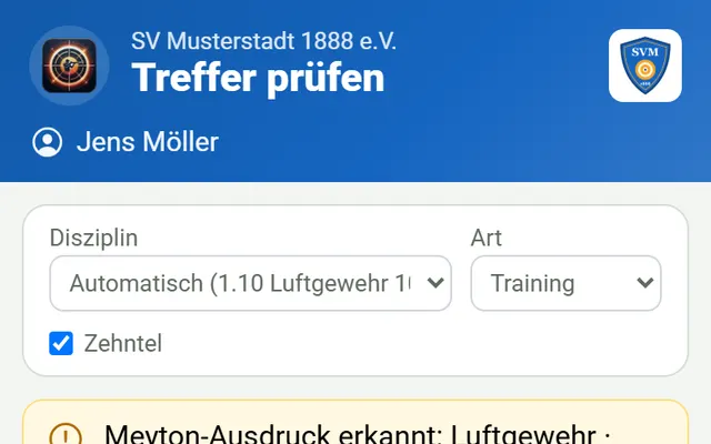 Screenshot Ausdrucke einlesen in svscore.de