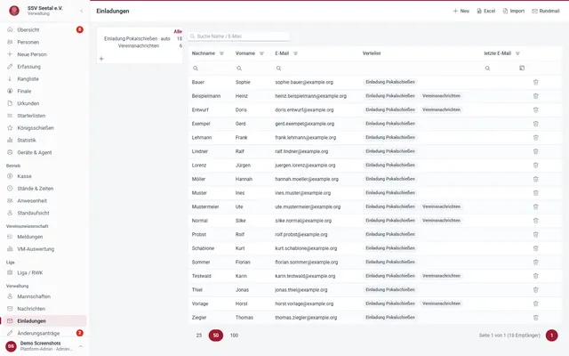 Screenshot Einladungen & Nachrichten in svscore.de