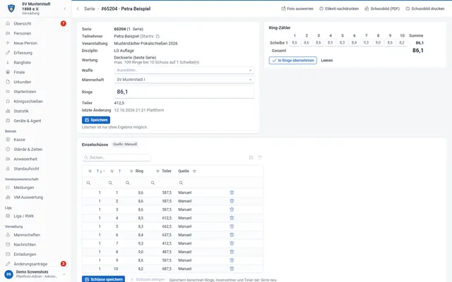 Screenshot Erfassung per Barcode in svscore.de