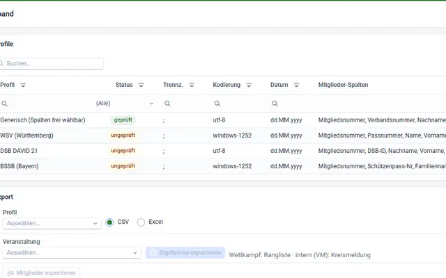 Screenshot Import & Verband in svscore.de