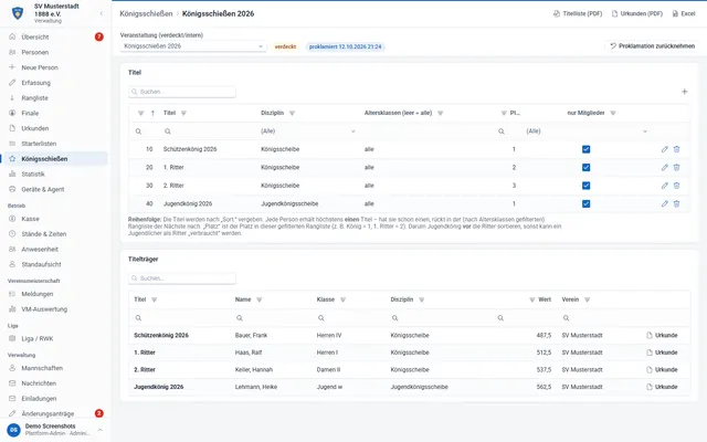 Screenshot Königsschießen in svscore.de