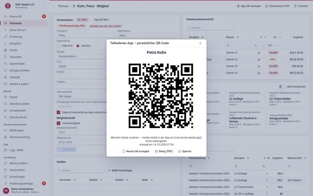 Screenshot Anmelden per QR-Code in svscore.de