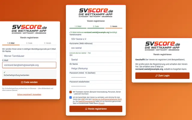 Screenshot Registrierung mit Testdaten in svscore.de
