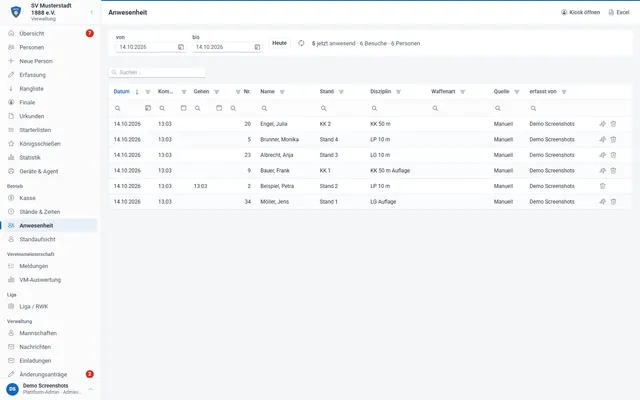 Screenshot Standbetrieb & Anwesenheit in svscore.de